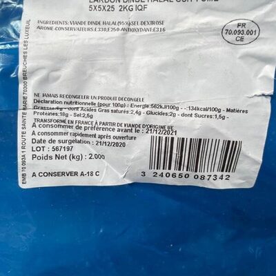 [PIZ003] LARDON DE DINDE HALAL 2KG